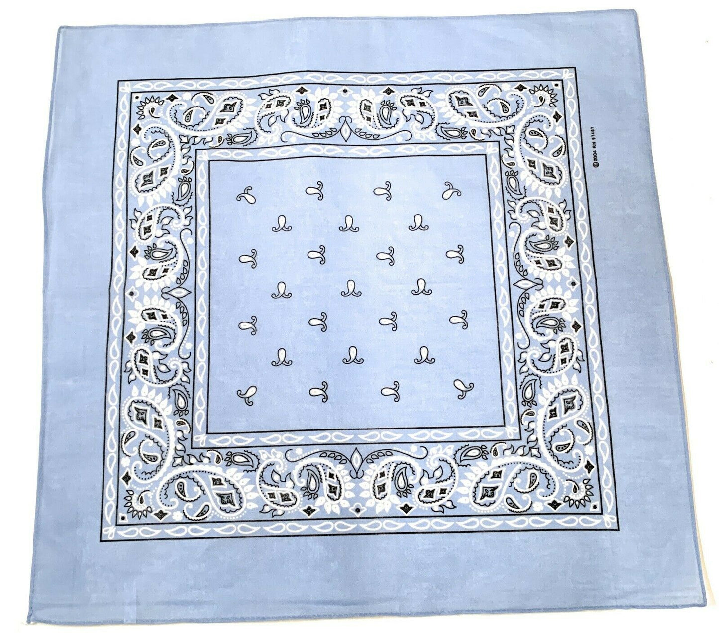 1 Dozen Paisley Printed Bandanas 100% Cotton Cloth Scarf Wrap Washable-Sky Blue-