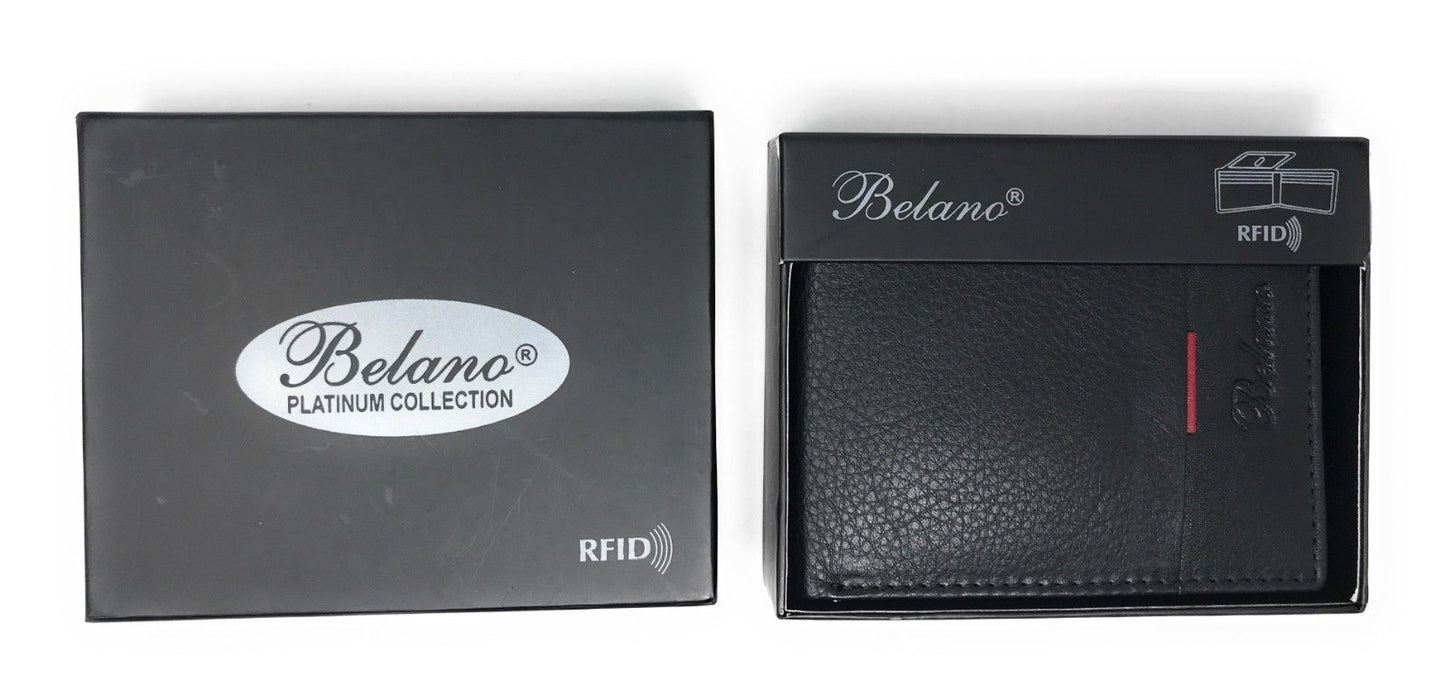 Belano RFID Blocking Real Leather Bifold Wallets for Cards ID with Box Men Women-Black-