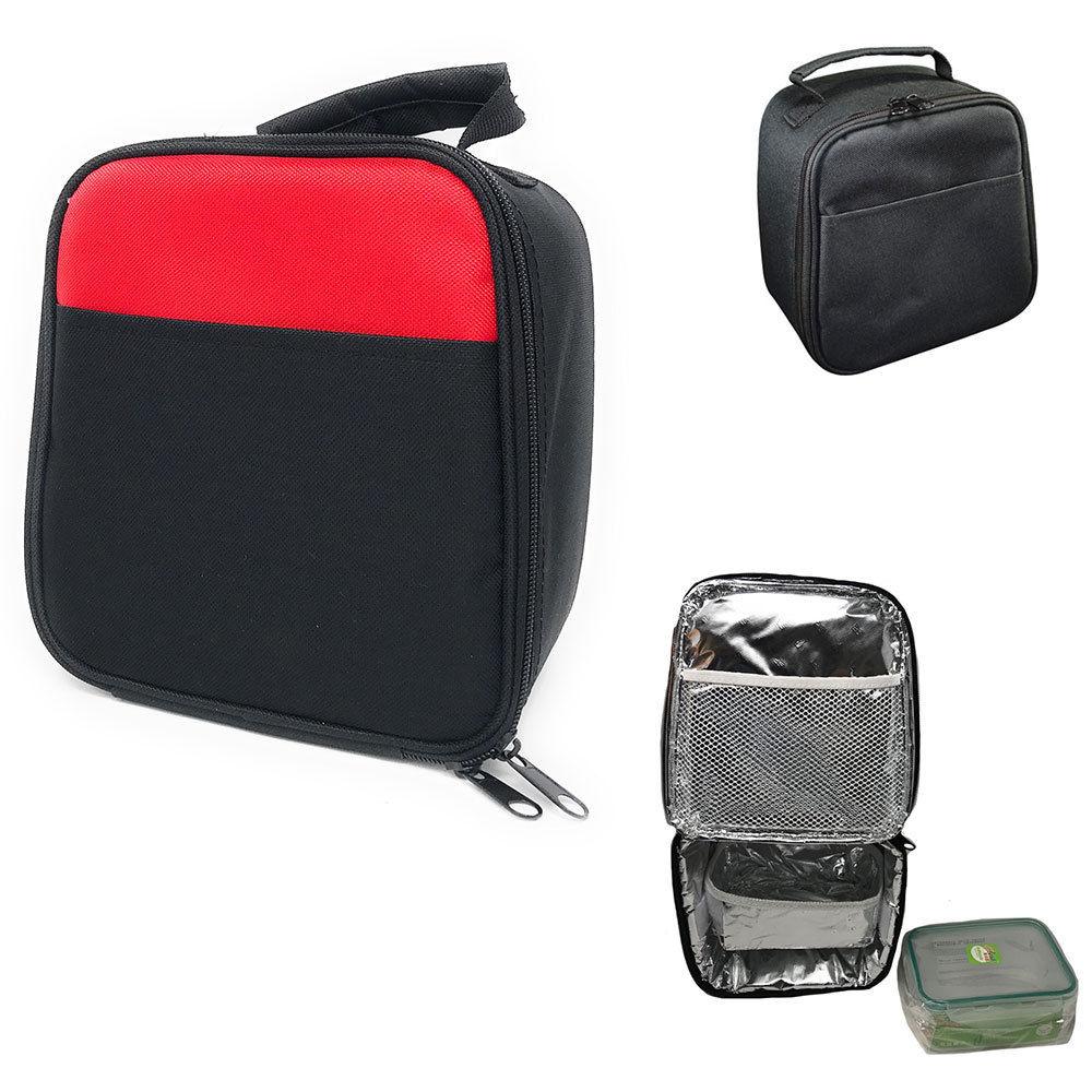 Insulated Cooler Lunch Box Bag Picnic Food Snacks Drink Water 7-1/2 Inch X 8 Inch-Black-