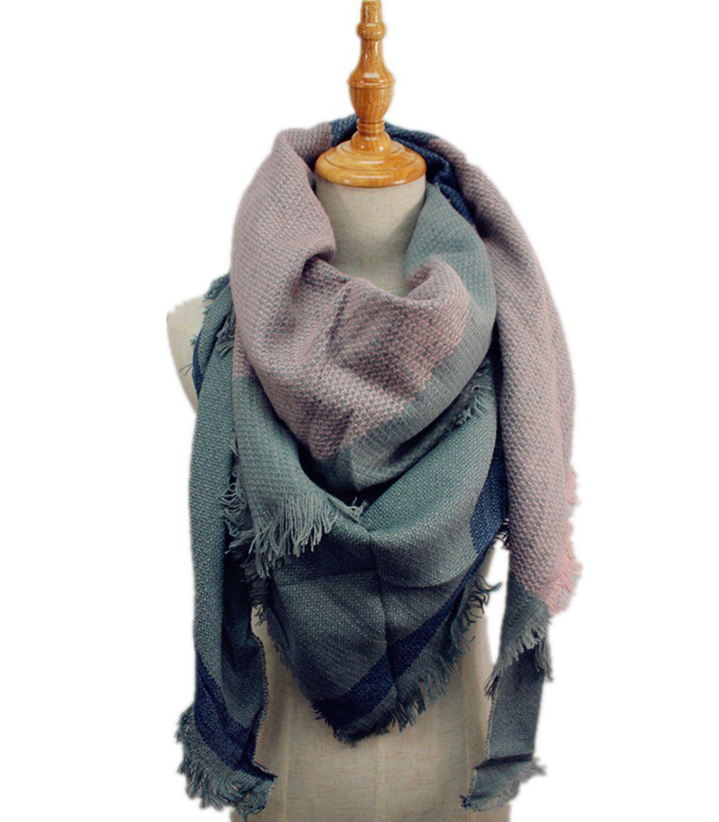 Casaba Womens Warm Winter Scarves Scarf Wraps Shawls Blankets Triangle Plaid-Pink-Grey-Stripes-
