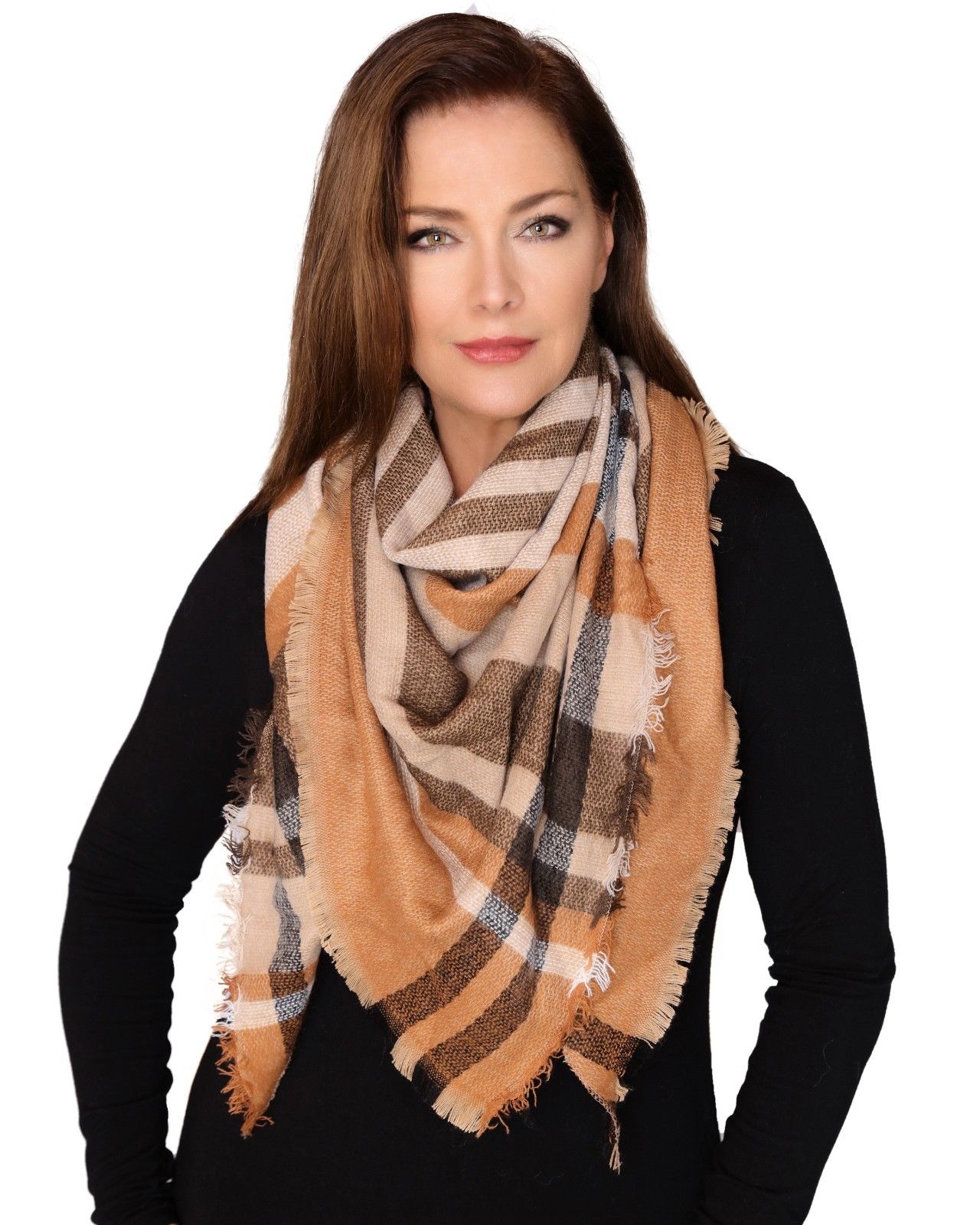 Casaba Womens Warm Winter Scarves Scarf Wraps Shawls Blankets Triangle Plaid-Rose-Tonal-Stripes-