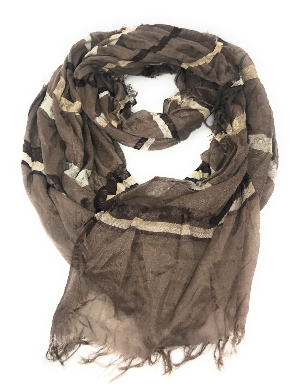 Casaba Striped Print Designer Womens Scarves Scarf Shawl Lightweight Sheer Wrap-Brown-