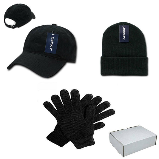 DECKY Winter Essentials Gift Boxed Set for Men - Cotton Dad Hat, Beanie, Gloves-