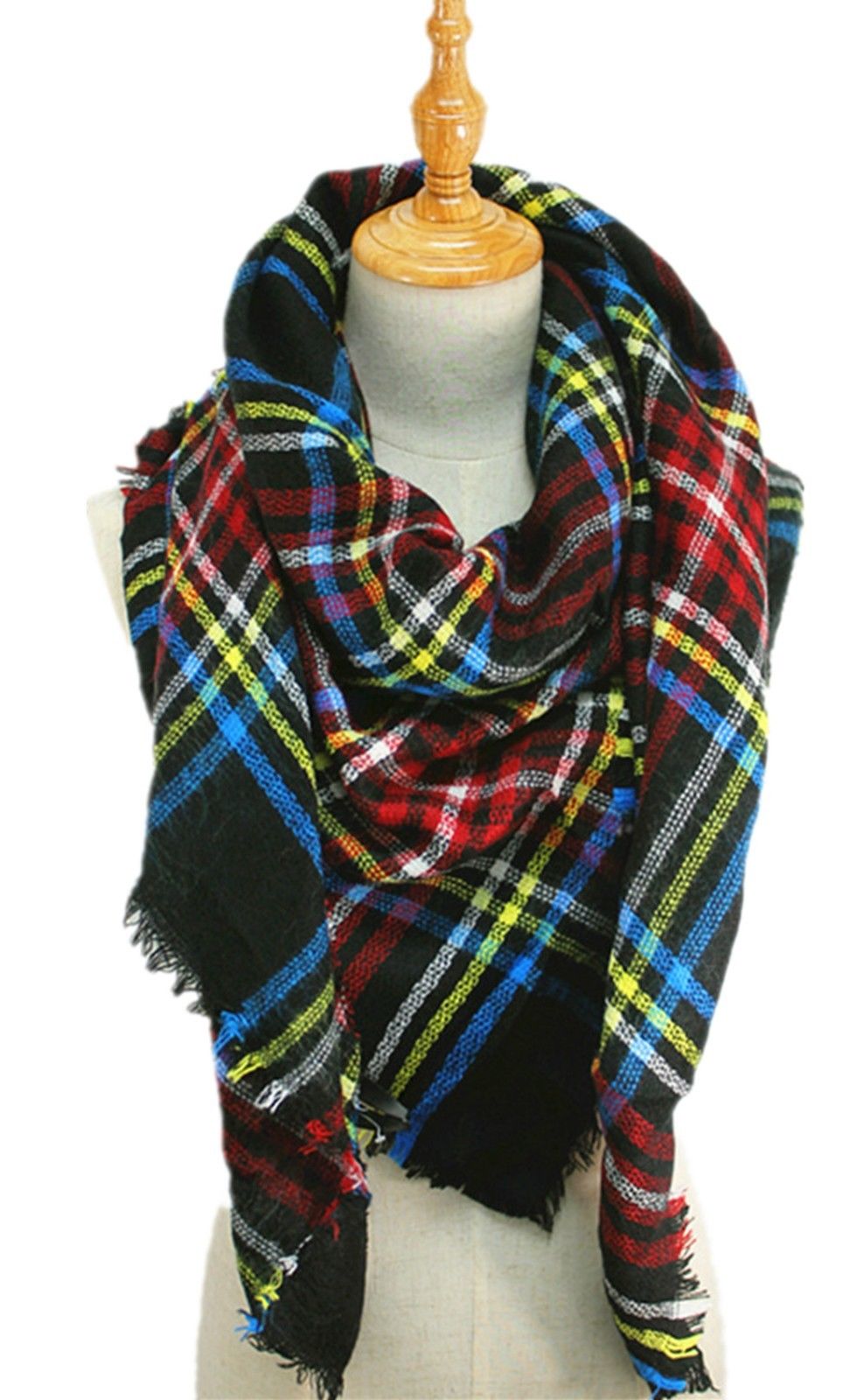 Casaba Womens Warm Winter Scarves Scarf Wraps Shawls Blankets Triangle Plaid-Red-Black-Multi-