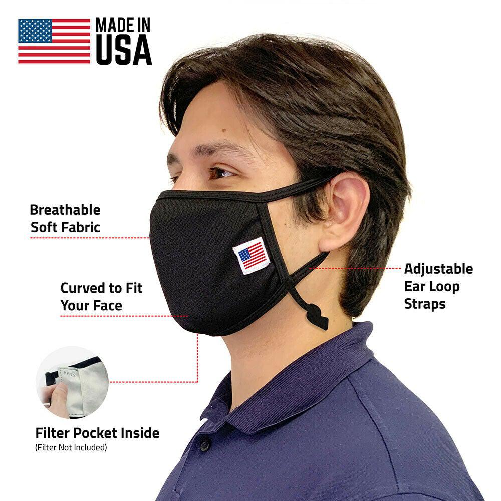 5 Pack Face Masks Adjustable Cloth Double Layer Washable Reusable Made in USA-Pack A-