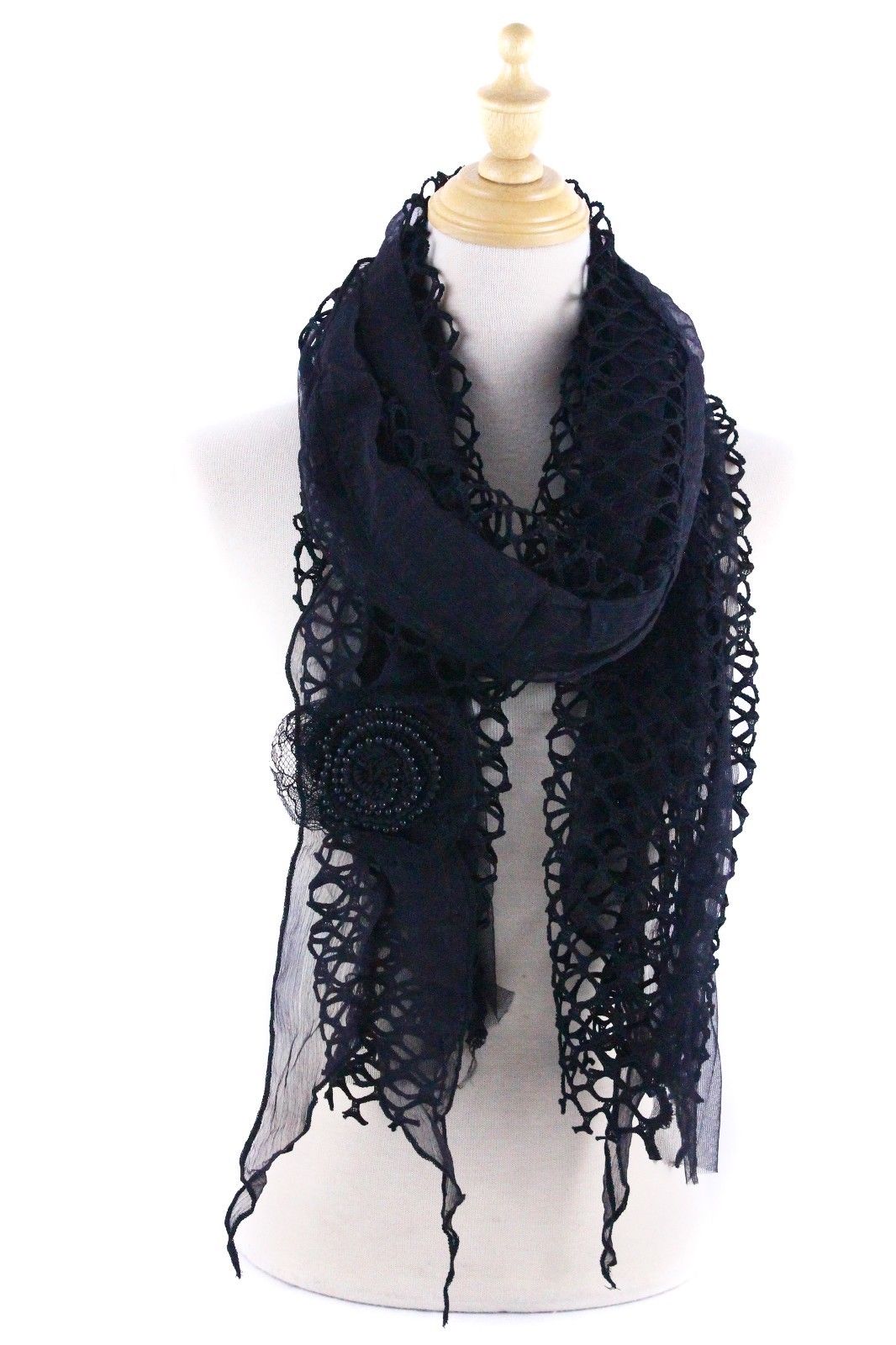 Casaba Womens Elegant Lace Scarves Scarf Shawl Floral Church Sunday Sheer Wrap-Black-