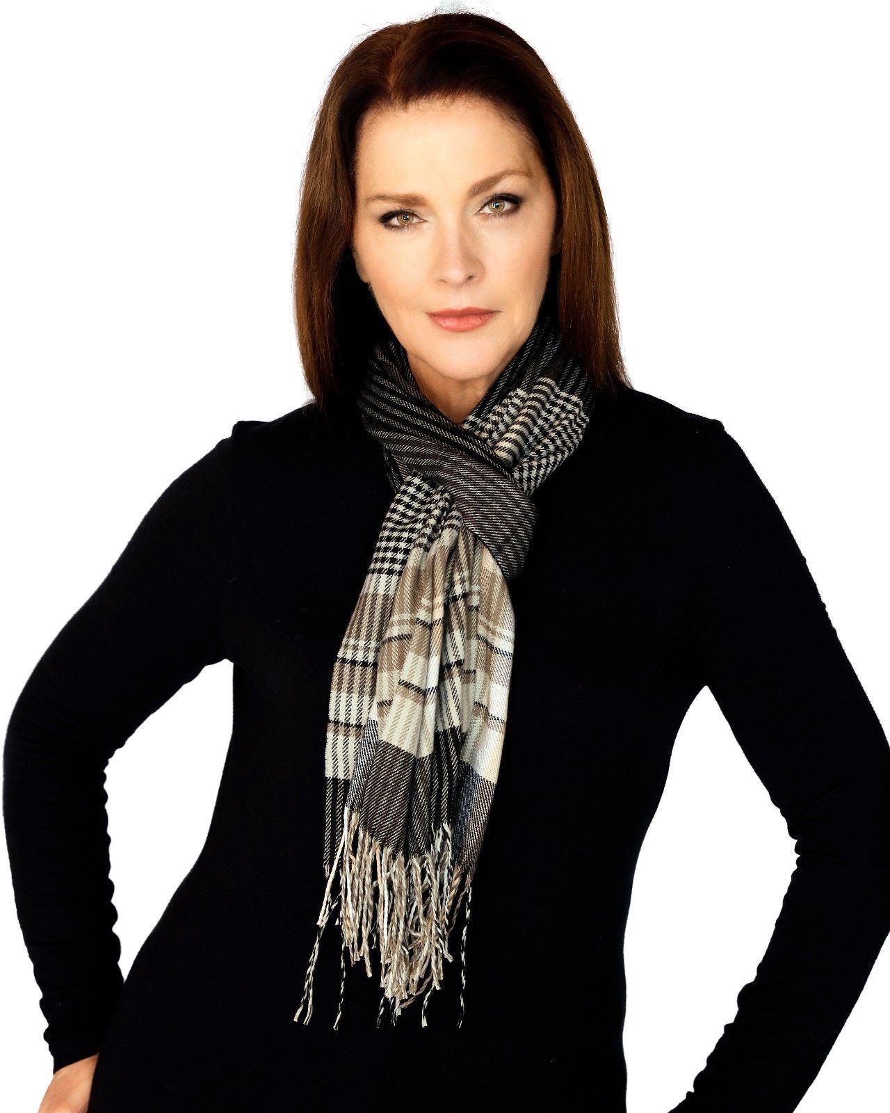 Casaba Womens Warm Winter Scarves Scarf Wraps Shawls Blankets Triangle Plaid-Black-White Stripes-