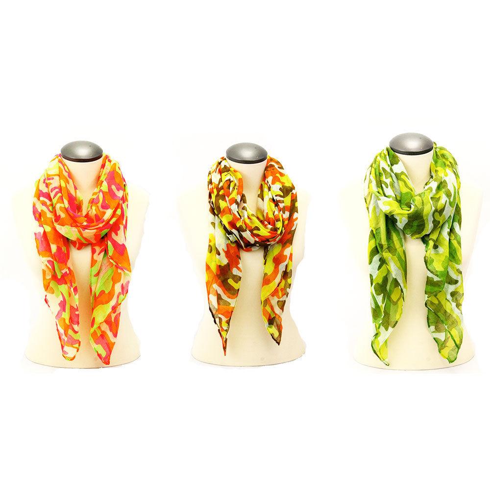 Casaba Camouflage Camo Print Womens Scarves Scarf Shawl Lightweight Sheer Wrap-Pink-
