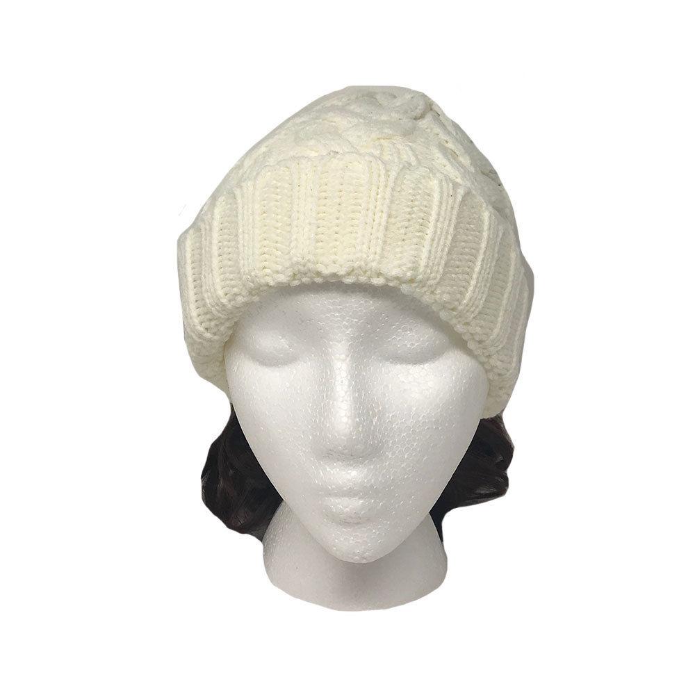 Casaba Womens Ponytail Hair Bun Hole Cuffed Beanie Toboggan Cap Hat Warm Knitted-Black-