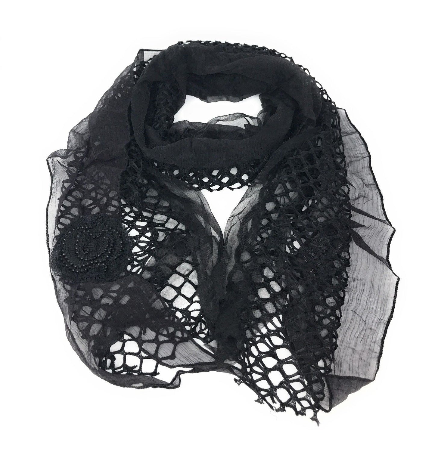 Casaba Womens Elegant Lace Scarves Scarf Shawl Floral Church Sunday Sheer Wrap-Black-