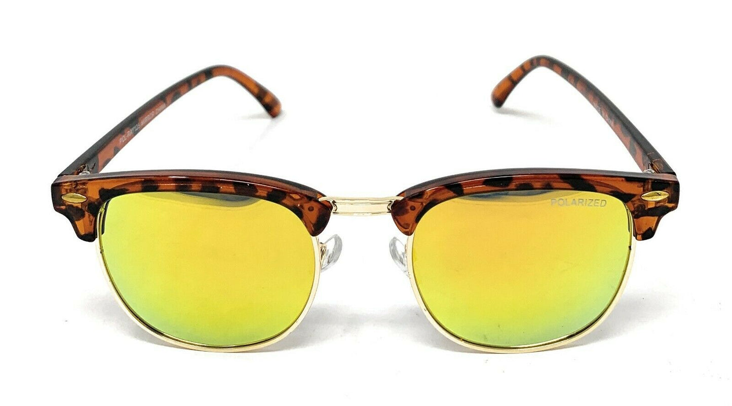 Club Style Polarized Sunglasses Mirror Lens Driving Mens Womens With Pouch-Gold Mirror/Tortoise-