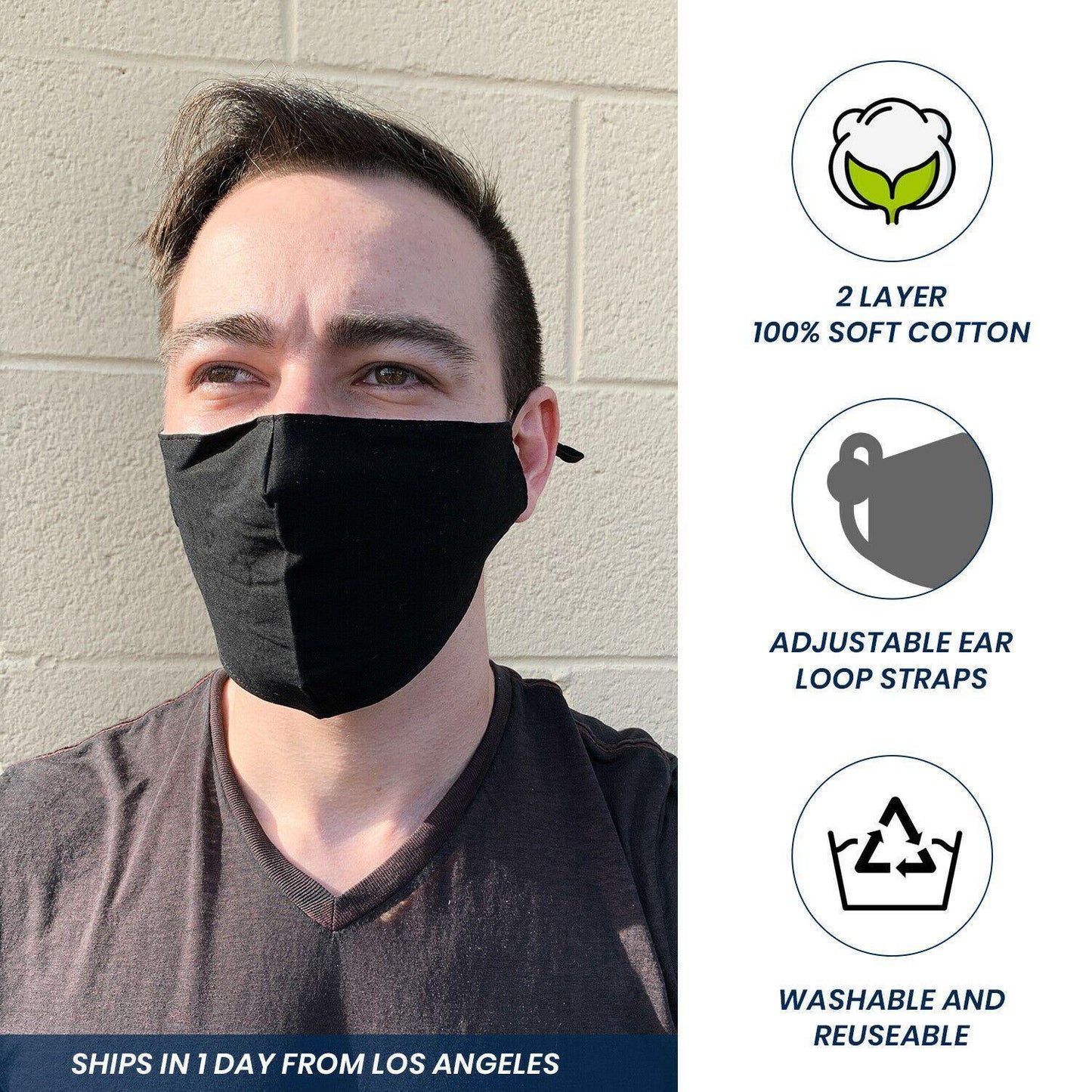 Custom Cotton Face Mask Cloth Masks Pack for Mouth Nose Washable Reusable Double Layer Adjustable Ear Unisex-1 Piece-