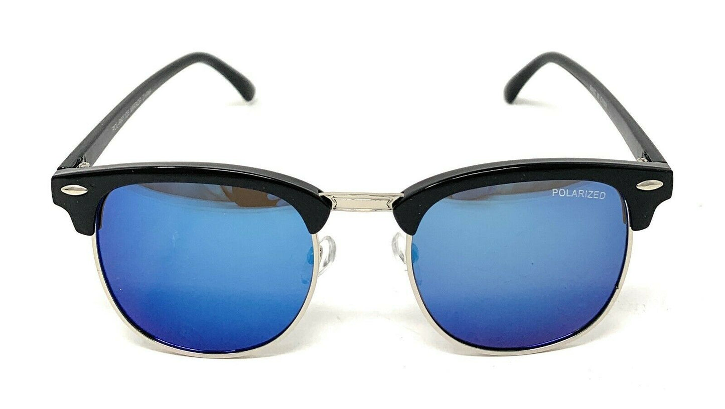 Club Style Polarized Sunglasses Mirror Lens Driving Mens Womens With Pouch-Blue Mirror/Gold/Black-