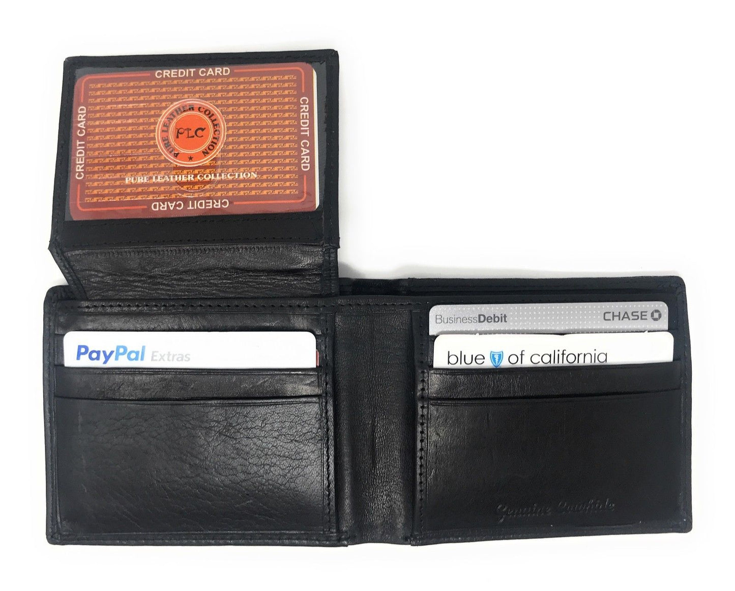 Casaba Genuine Leather Bifold Wallets Cash Slots ID Coin Key Pocket Mens Womens-Black (Double ID)-