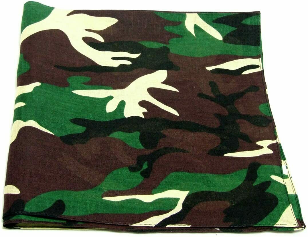 1 Dozen Pack Printed Bandanas 100% Cotton Cloth Scarf Wrap Face Mask Cover-Camo Woodland-