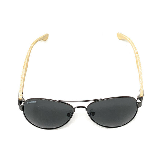 Aviator Bamboo Polarized Sunglasses Mirror Lens Driving Mens Womens With Pouch-Smoke/Bamboo-