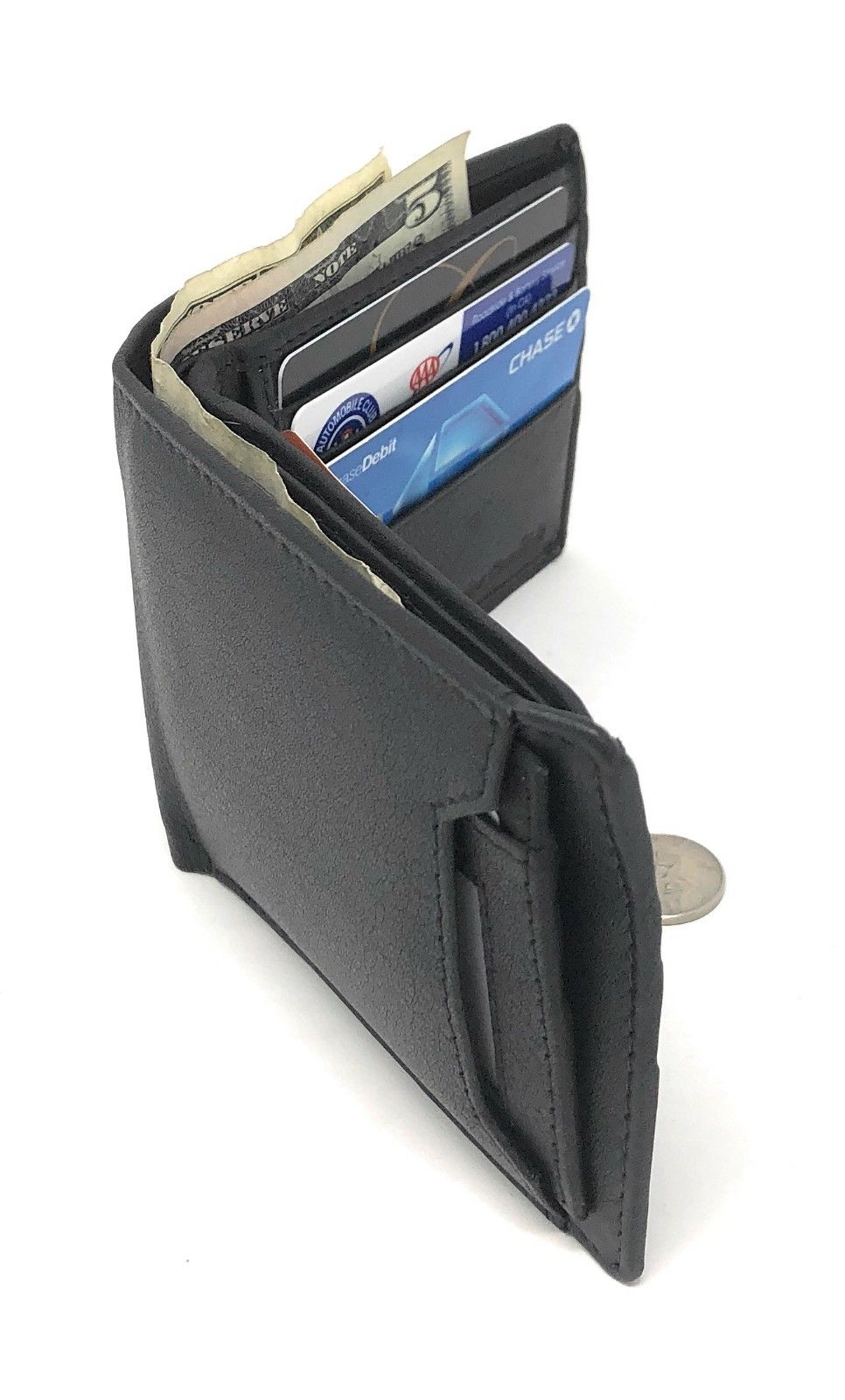 Casaba Genuine Leather Bifold Wallets Cash Slots ID Coin Key Pocket Mens Womens-Black (Double ID)-
