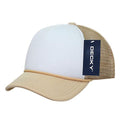 Decky Solid Two Tone 5 Panel Kids Foam Trucker Hats Caps Unisex-Khaki/White-