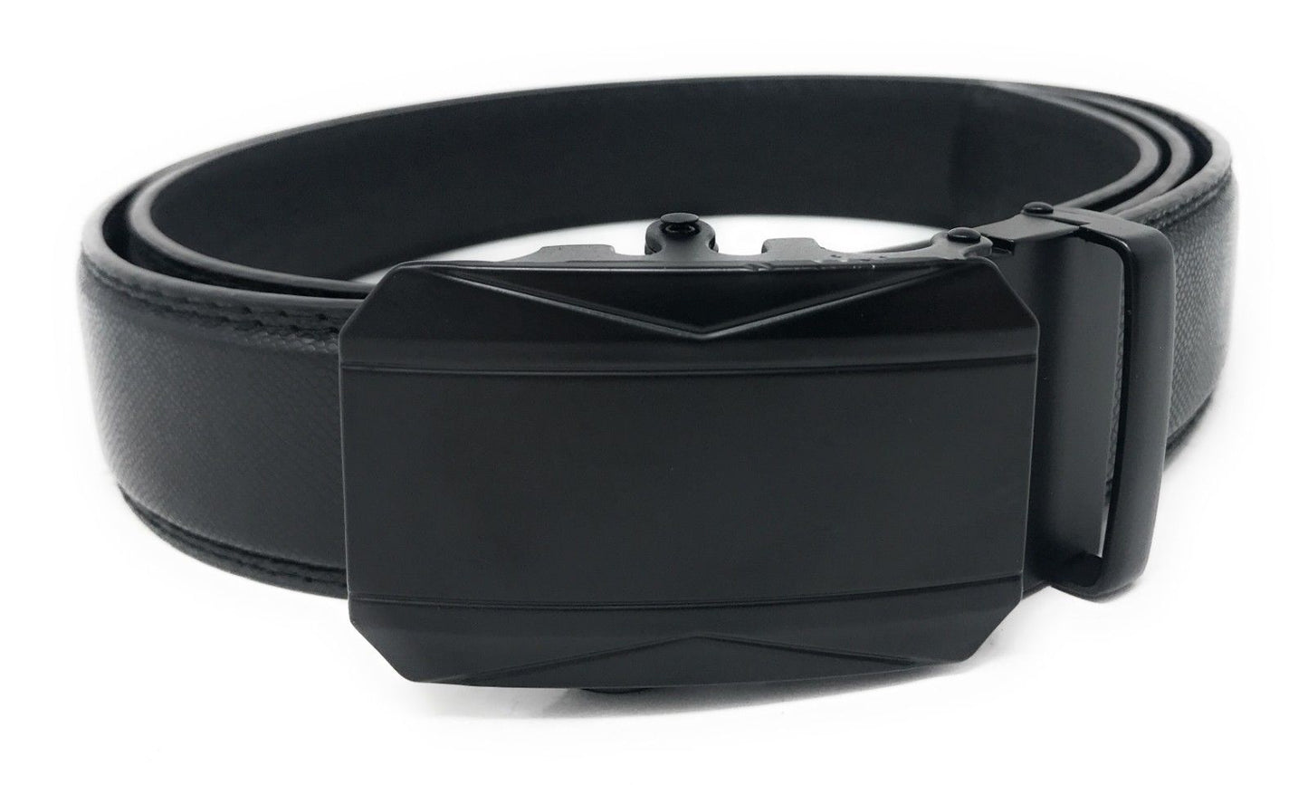 Leather Mens Ratchet Belt Sliding Adjustable Automatic Buckle Cut to Size-Black Diamond-