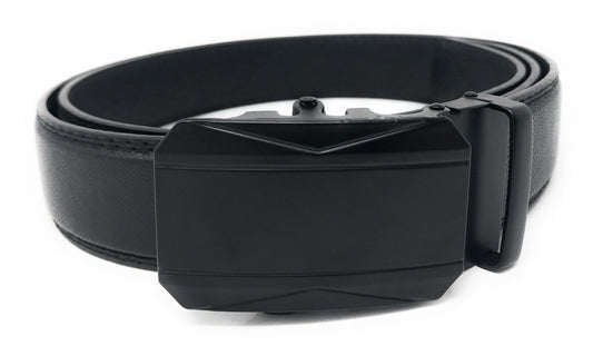 Leather Mens Ratchet Belt Sliding Adjustable Automatic Buckle Cut to Size-Black Diamond-