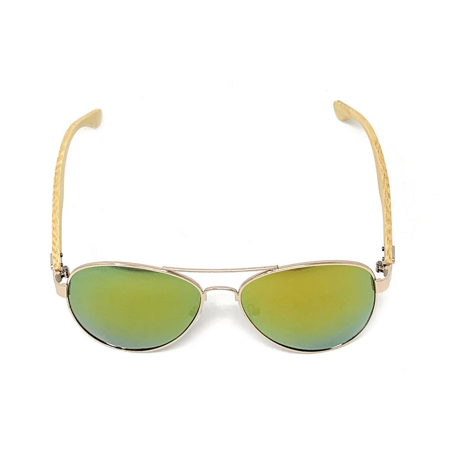 Aviator Bamboo Polarized Sunglasses Mirror Lens Driving Mens Womens With Pouch-Blue Mirror/Bamboo-
