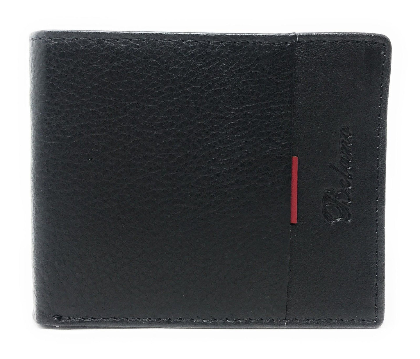 Belano RFID Blocking Real Leather Bifold Wallets for Cards ID with Box Men Women-Black - White Styled Trim-