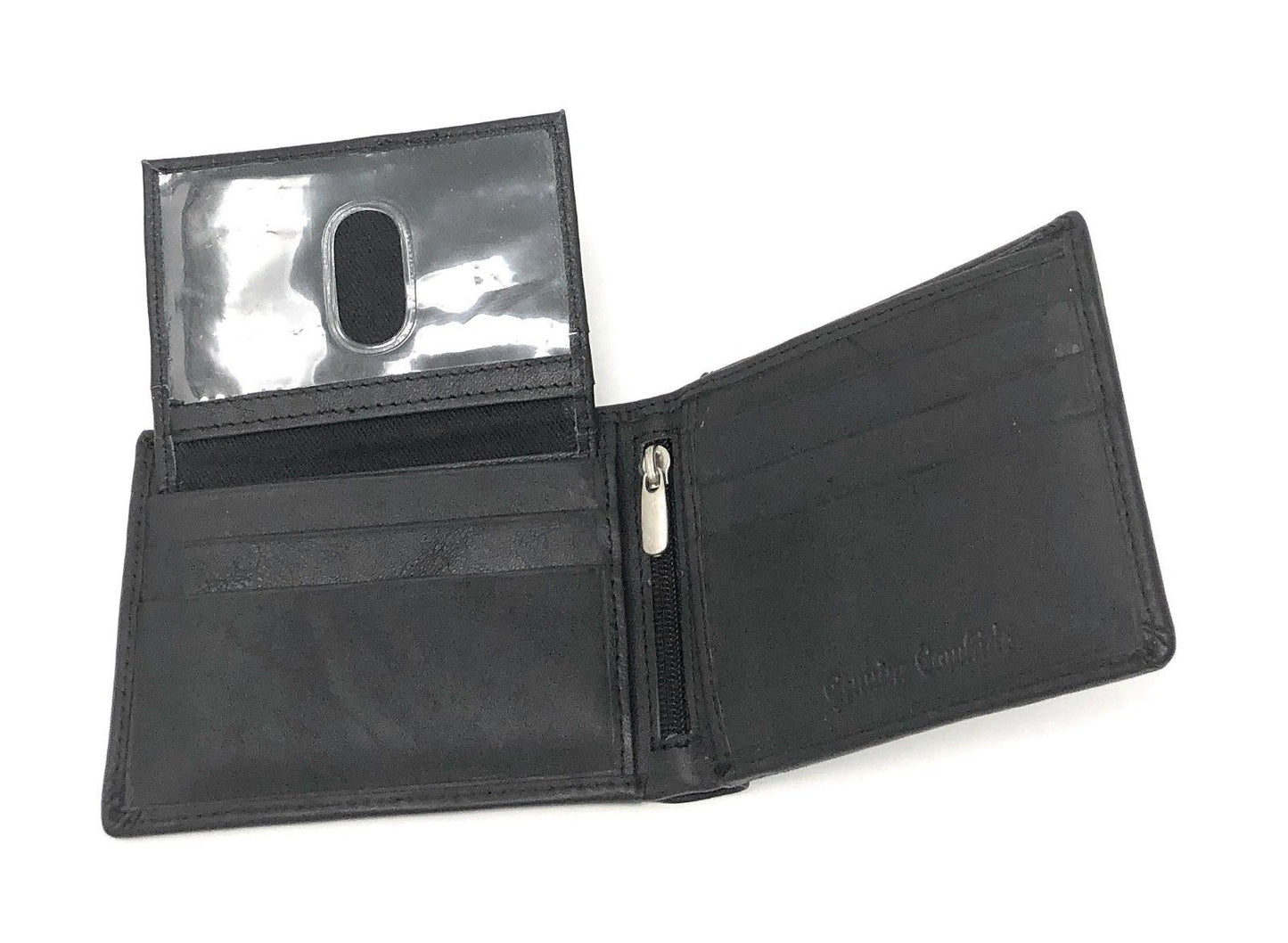 Casaba Genuine Leather Bifold Wallets Cash Slots ID Coin Key Pocket Mens Womens-Black (Double ID)-