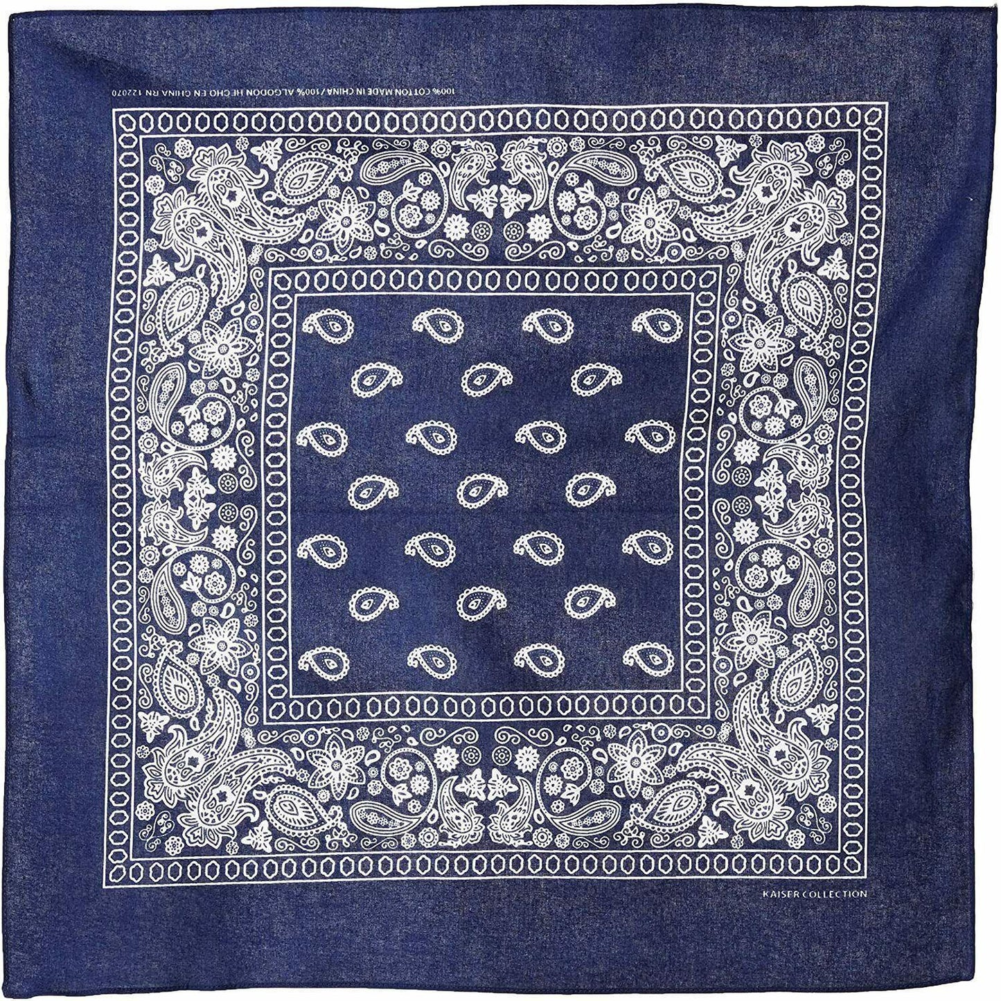 1 Dozen Pack Printed Bandanas 100% Cotton Cloth Scarf Wrap Face Mask Cover-Navy-