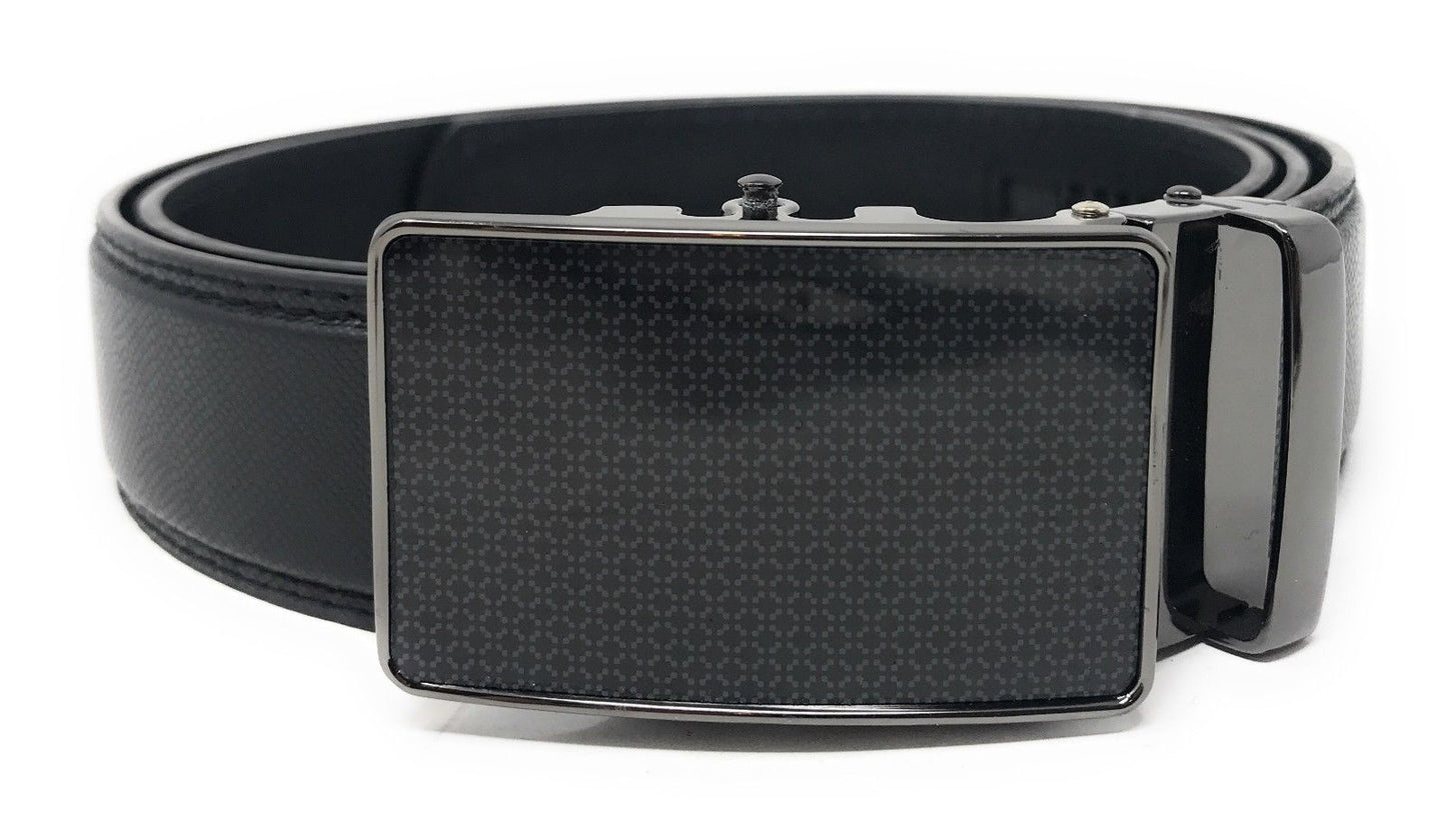 Leather Mens Ratchet Belt Sliding Adjustable Automatic Buckle Cut to Size-Black Diamond-