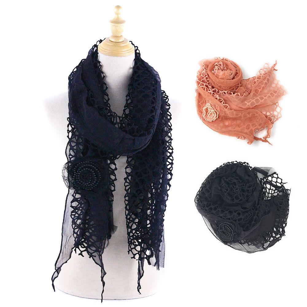 Casaba Womens Elegant Lace Scarves Scarf Shawl Floral Church Sunday Sheer Wrap-Black-