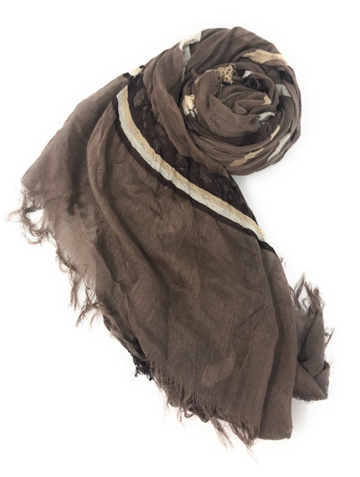 Casaba Striped Print Designer Womens Scarves Scarf Shawl Lightweight Sheer Wrap-Brown-
