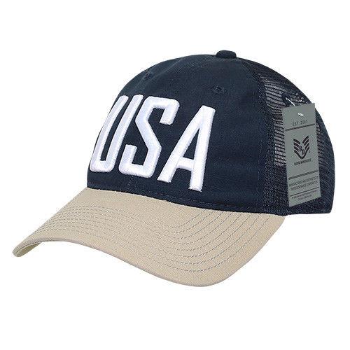 Rapid Dominance USA American Flag Text Ripstop 6 Panel Trucker Dad Caps Hats-USA-NAVY-