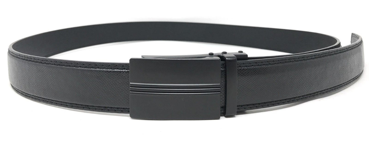 Leather Mens Ratchet Belt Sliding Adjustable Automatic Buckle Cut to Size-Black Diamond-