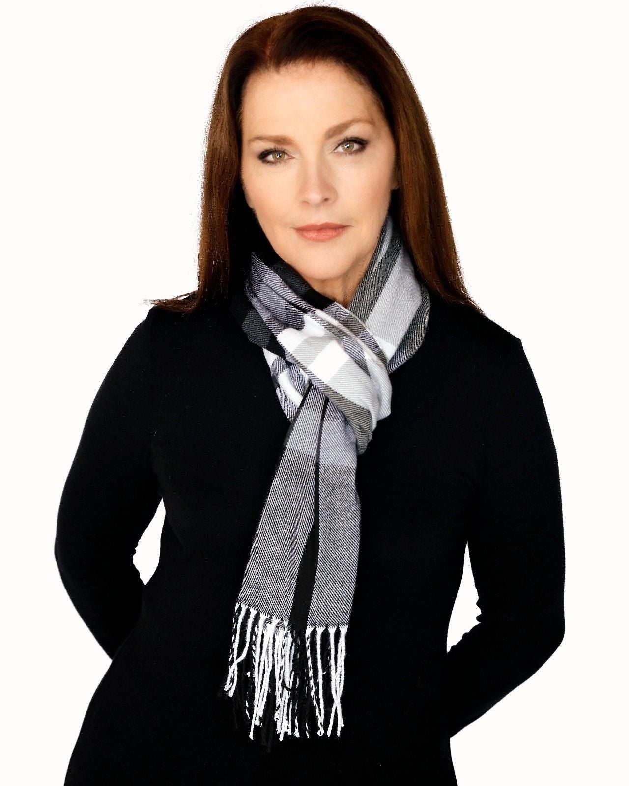 Casaba Womens Warm Winter Scarves Scarf Wraps Shawls Blankets Triangle Plaid-Black-White Stripes-