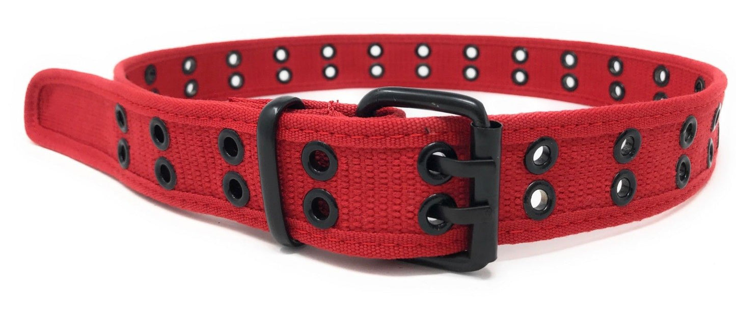 Casaba Canvas Belts Double Row 2 Holes Grommet Fabric Military Mens Women Unisex-Red-Small (30"- 32")-