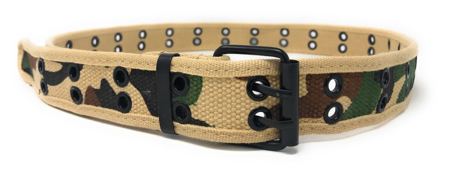 Casaba Canvas Belts Double Row 2 Holes Grommet Fabric Military Mens Women Unisex-Desert Camouflage-Small (30"- 32")-