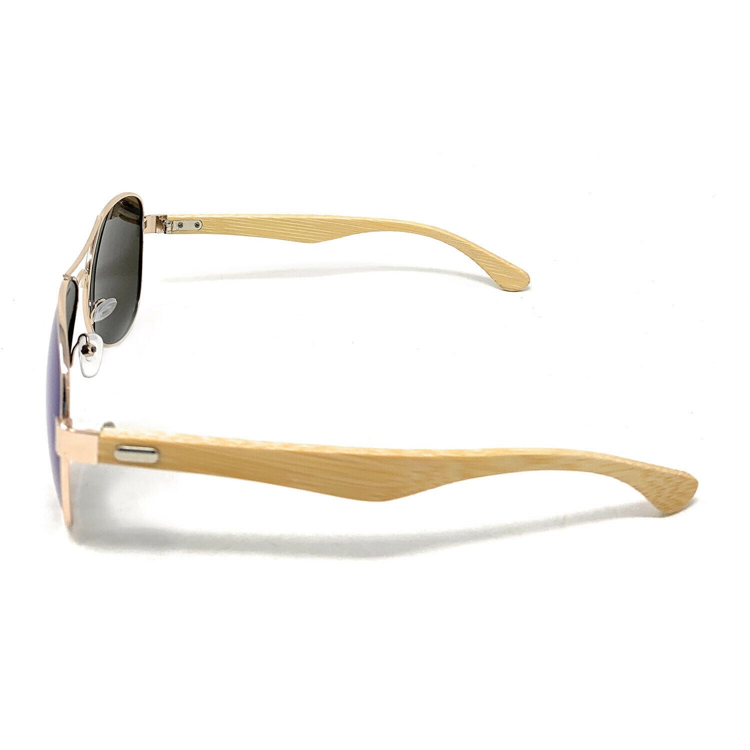 Aviator Bamboo Polarized Sunglasses Mirror Lens Driving Mens Womens With Pouch-Blue Mirror/Bamboo-