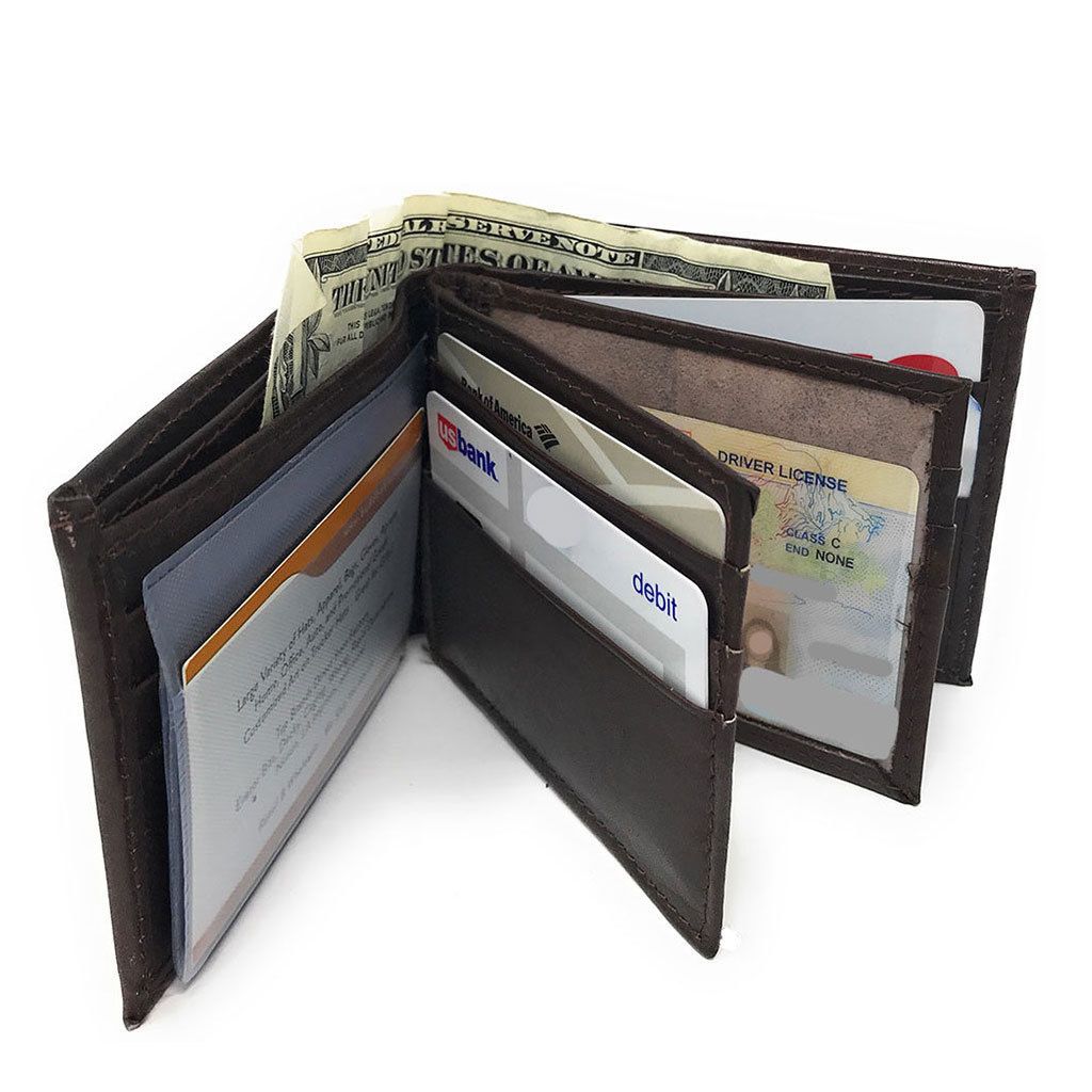 Casaba Genuine Leather Bifold Wallets Cash Slots ID Coin Key Pocket Mens Womens-Black (Double ID)-