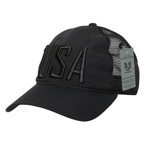 Rapid Dominance USA American Flag Text Ripstop 6 Panel Trucker Dad Caps Hats-USA-Black-