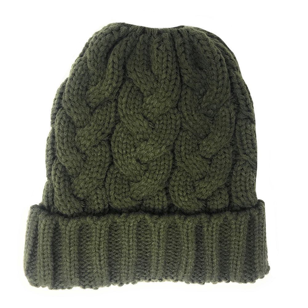 Casaba Womens Ponytail Hair Bun Hole Cuffed Beanie Toboggan Cap Hat Warm Knitted-Black-