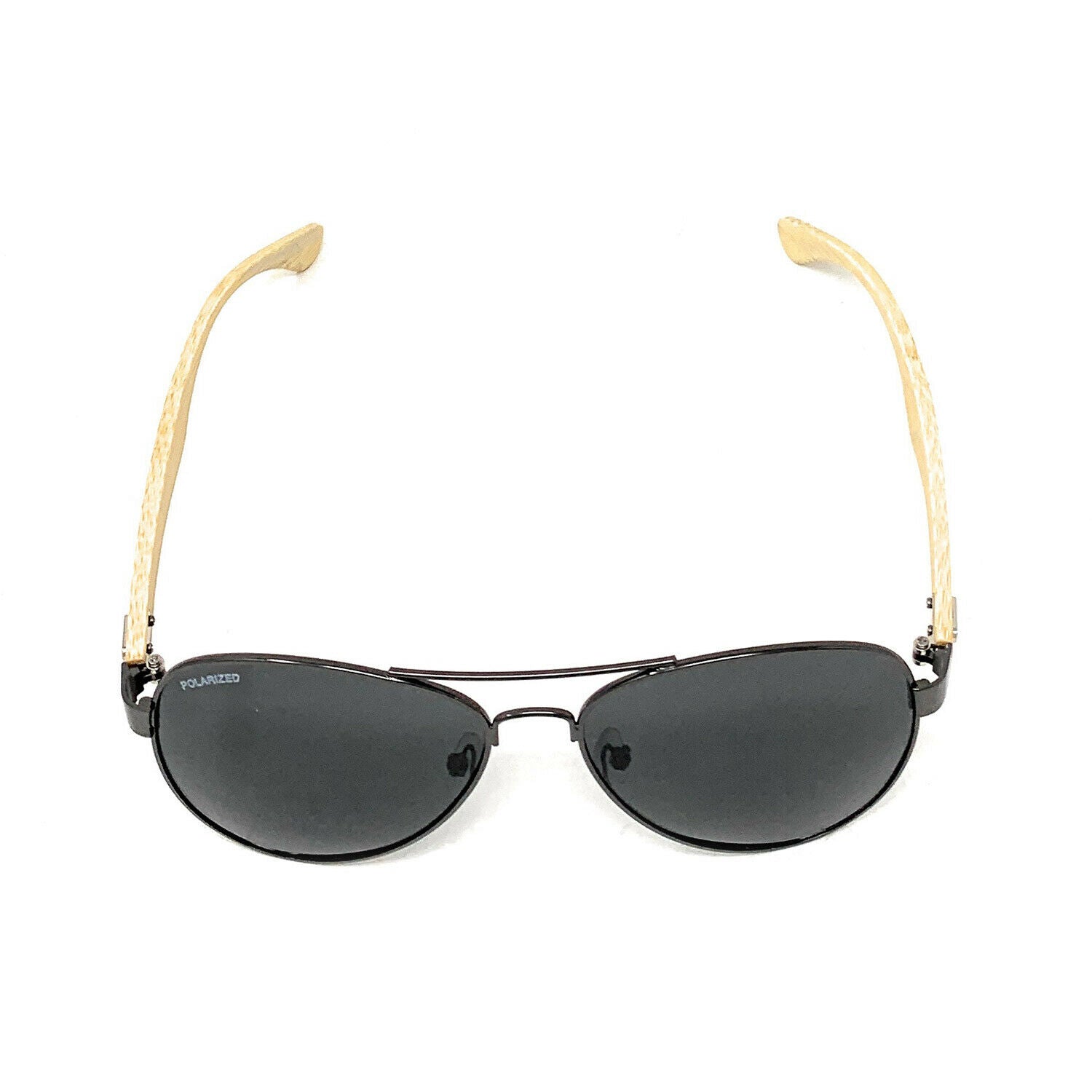 Aviator Bamboo Polarized Sunglasses Mirror Lens Driving Mens Womens With Pouch-Blue Mirror/Bamboo-