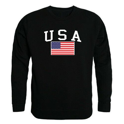 RAPDOM Tactical USA Flag & Text Crewneck Fleece Sweatshirts-Small-Black-