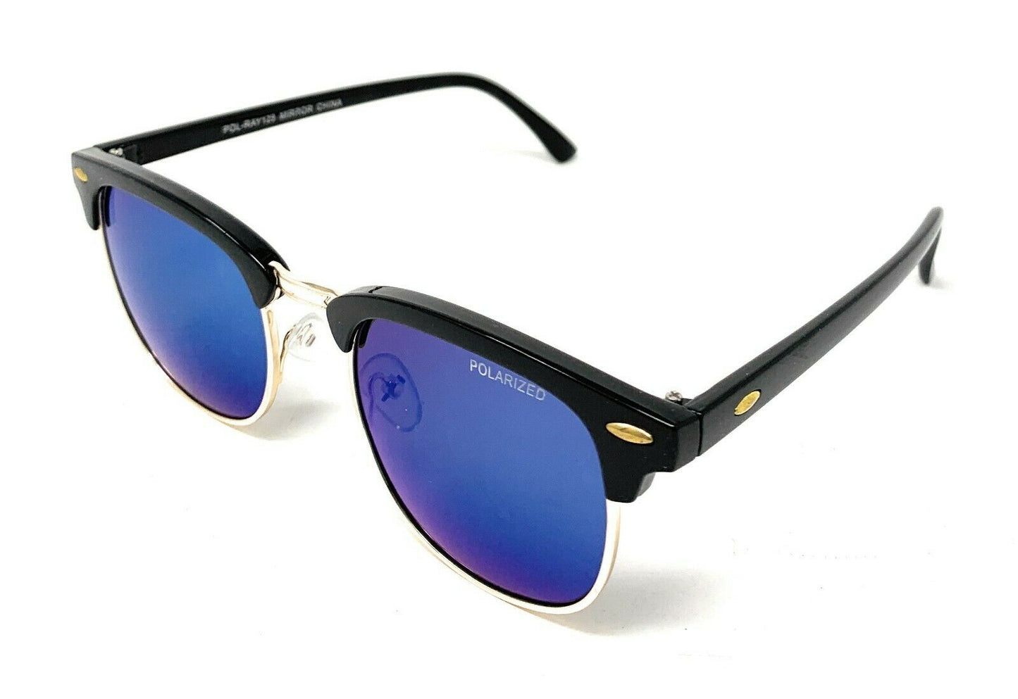 Club Style Polarized Sunglasses Mirror Lens Driving Mens Womens With Pouch-Blue Mirror/Gold/Black-