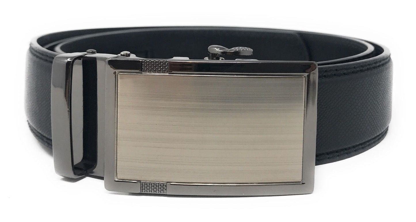 Leather Mens Ratchet Belt Sliding Adjustable Automatic Buckle Cut to Size-Black Diamond-