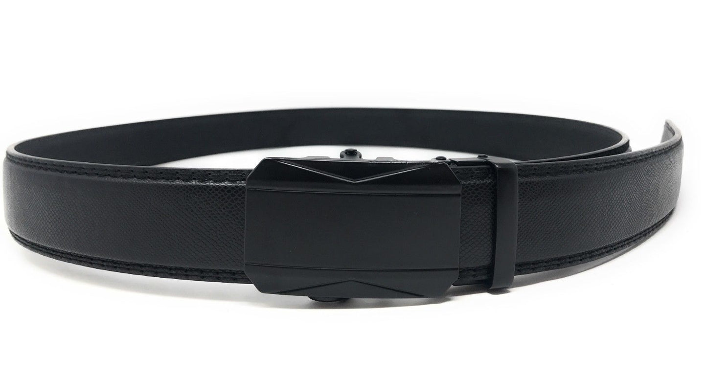 Leather Mens Ratchet Belt Sliding Adjustable Automatic Buckle Cut to Size-Black Diamond-