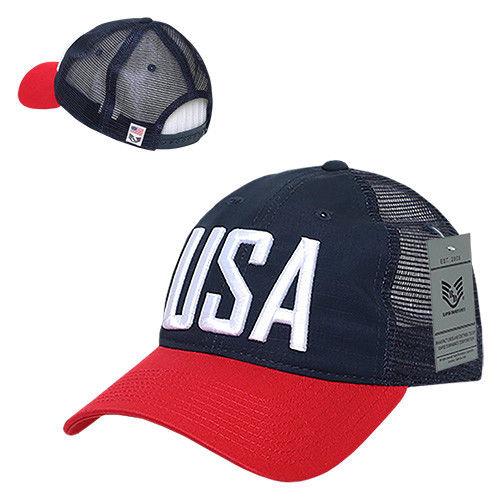 Rapid Dominance USA American Flag Text Ripstop 6 Panel Trucker Dad Caps Hats-USA-NAVY-