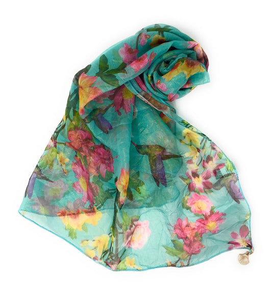 Casaba Womens Floral Birds Sheer Scarves Scarf Convertible Poncho Top Light Wrap-Purple-