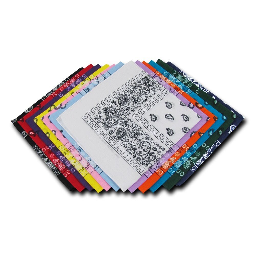 1 Dozen Pack Printed Bandanas 100% Cotton Cloth Scarf Wrap Face Mask Cover-Black-