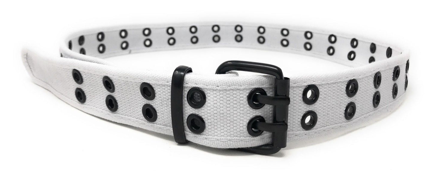 Casaba Canvas Belts Double Row 2 Holes Grommet Fabric Military Mens Women Unisex-White-Small (30"- 32")-
