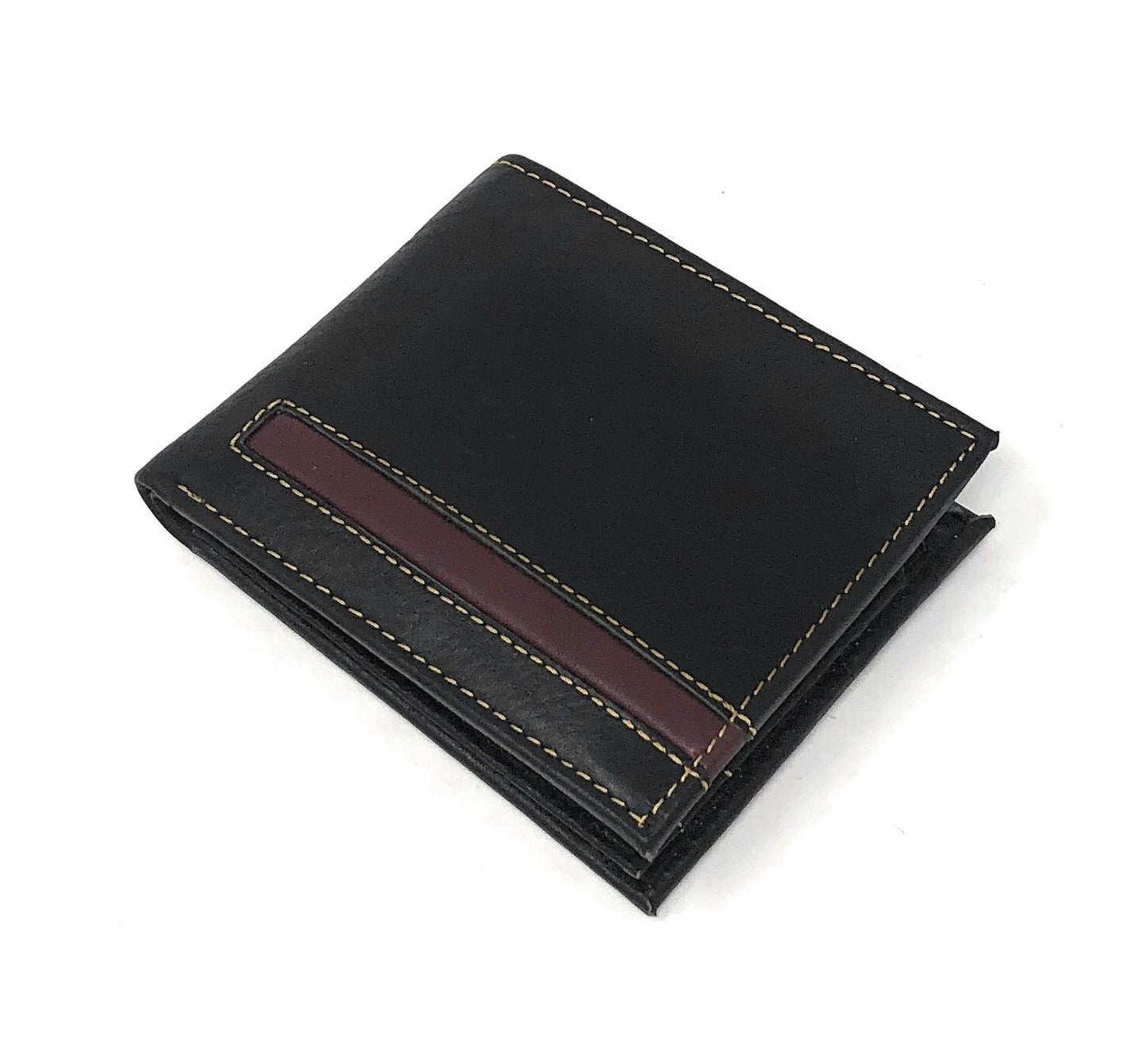 Casaba Genuine Leather Bifold Wallets Cash Slots ID Coin Key Pocket Mens Womens-Black (Double ID)-